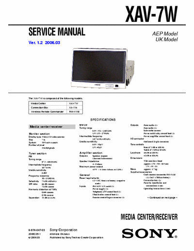 SONY XAV-7W repare manual